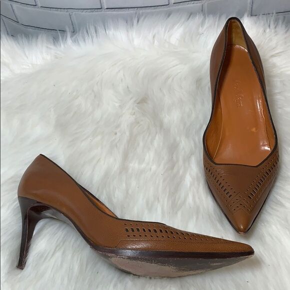 MaxMara Brown Leather Heels Size 36.5/6.5 - Picture 1 of 6